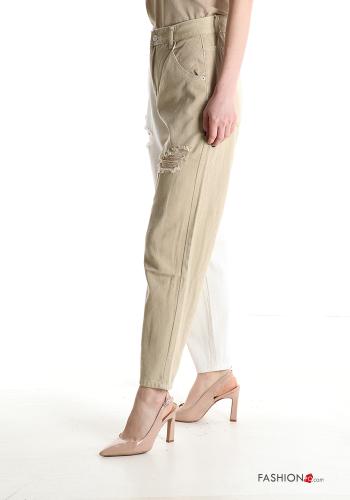 Jeans in Cotone strappati a collo alto con tasche - ph 3