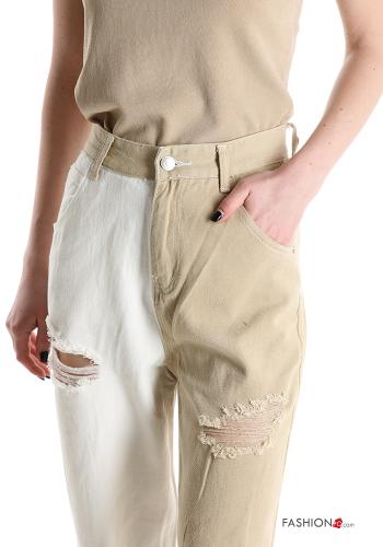Jeans in Cotone strappati a collo alto con tasche - ph 4