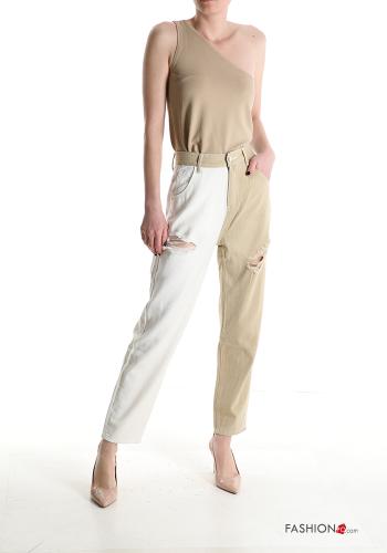 Jeans in Cotone strappati a collo alto con tasche - ph 5