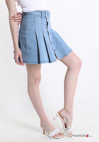 Minigonna in Cotone plissé denim con cintura con bottoni - ph 3