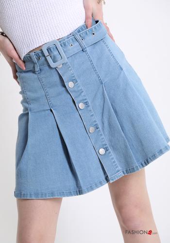 Minigonna in Cotone plissé denim con cintura con bottoni - ph 4
