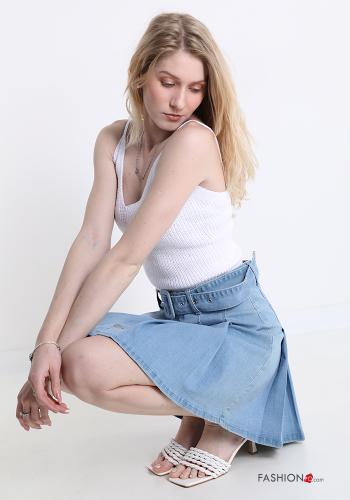 Minigonna in Cotone plissé denim con cintura con bottoni - ph 5