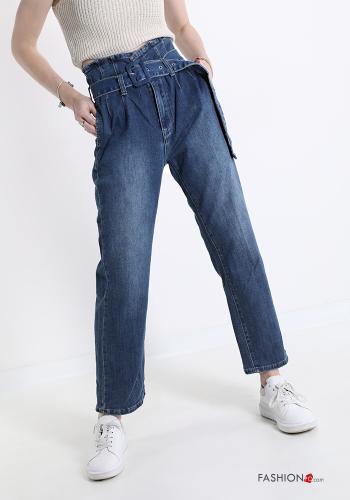 Cotton Jeans with belt with pockets