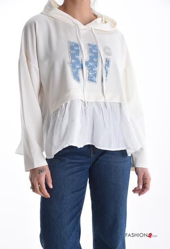 Felpa in Cotone maniche lunghe con strass con cappuccio - ph 1