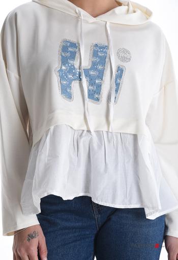 Felpa in Cotone maniche lunghe con strass con cappuccio - ph 4