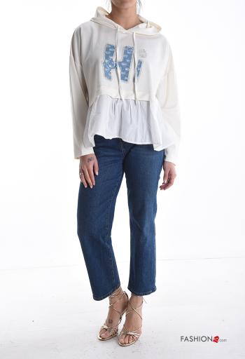 Felpa in Cotone maniche lunghe con strass con cappuccio - ph 5