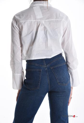 long sleeve with collar mini Cotton Shirt with buttons with rhinestones - ph 2