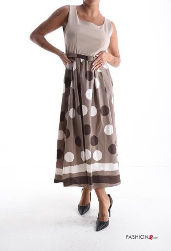 Abito in Cotone senza maniche girocollo Fantasia pois con cintura