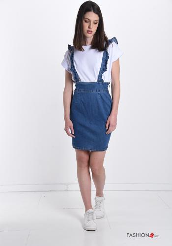 Denim Latzhose aus Baumwolle mit Volants - ph 1