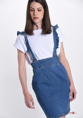 Denim Latzhose aus Baumwolle mit Volants - ph 2