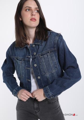 Giacca in Cotone denim con bottoni con tasche