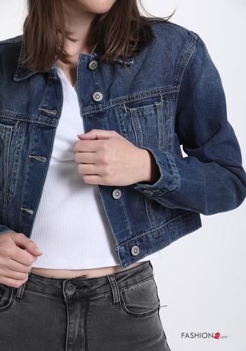 Giacca in Cotone denim con bottoni con tasche - ph 4