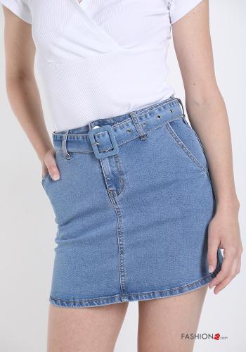 Minigonna in Cotone denim con cintura con tasche - ph 1