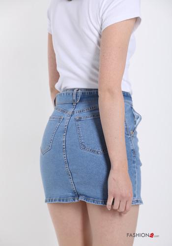 Minigonna in Cotone denim con cintura con tasche - ph 2