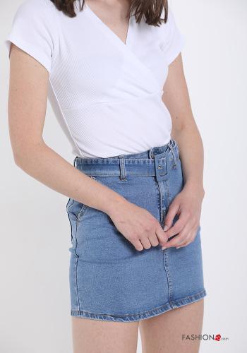 Minigonna in Cotone denim con cintura con tasche - ph 3