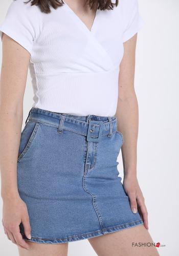 Minigonna in Cotone denim con cintura con tasche - ph 4