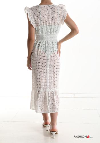 Besticktes Muster Strandkleid aus Baumwolle mit Volants mit Schleife - ph 2