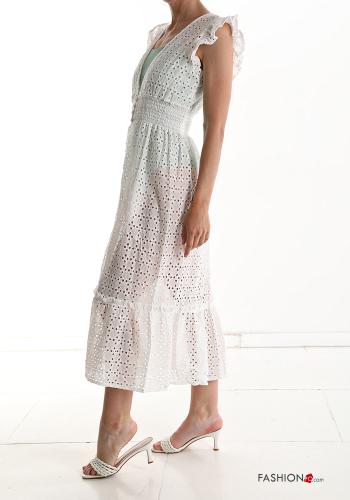 Besticktes Muster Strandkleid aus Baumwolle mit Volants mit Schleife - ph 3