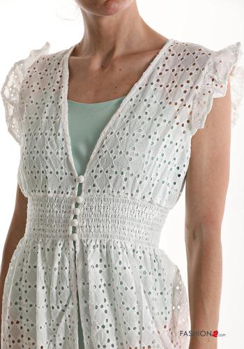 Besticktes Muster Strandkleid aus Baumwolle mit Volants mit Schleife - ph 4