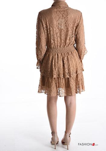long sleeve knee-length lace trim Dress with flounces with buttons - ph 2