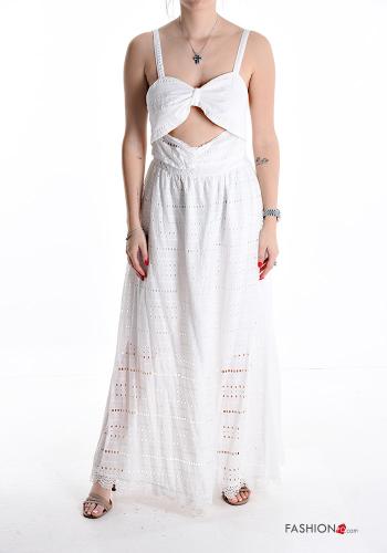 Besticktes Muster verstellbarer rückenfrei lange Kleid aus Baumwolle mit gummizug englische stickerei - ph 1