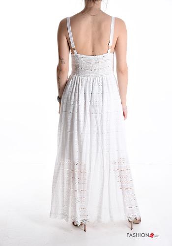 Besticktes Muster verstellbarer rückenfrei lange Kleid aus Baumwolle mit gummizug englische stickerei - ph 2