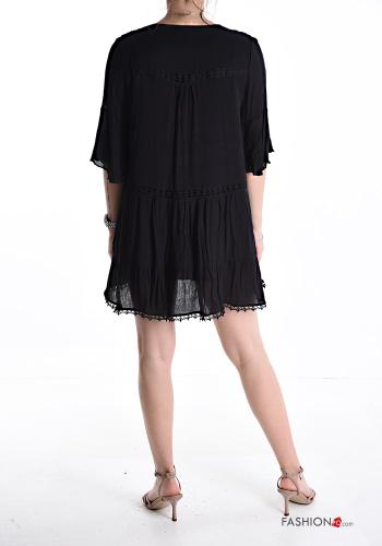 Robe en Coton manches courtes courte à broderie à volants décolleté profond - ph 2