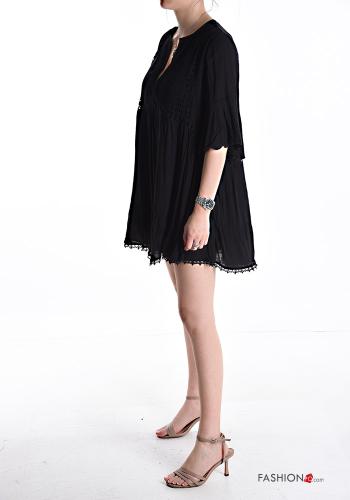 Robe en Coton manches courtes courte à broderie à volants décolleté profond - ph 3