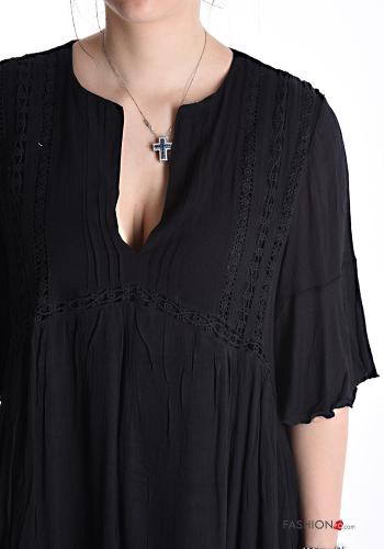 Robe en Coton manches courtes courte à broderie à volants décolleté profond - ph 4