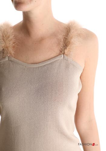 Robe Sans Manches en Coton à genoux avec plumes avec fonte - ph 4