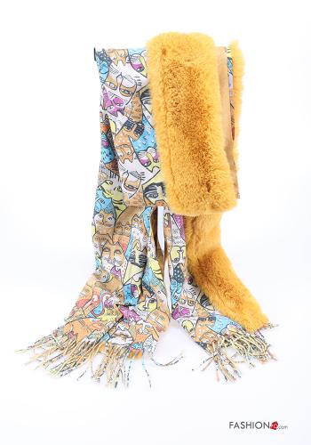 Animal motif Scarf with fringe