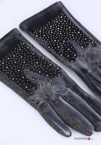 Conjunto de 12 pares Guantes de Terciopelo con brillantes - ph 3