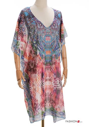 Copricostume maniche corte lungo Fantasia stampata scollo a V - ph 1