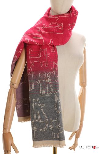 Animal motif Scarf with fringe