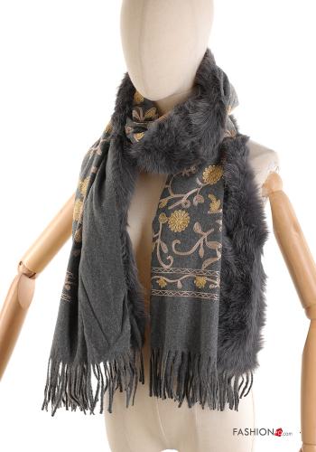 Foulard pelliccia sintetica Fantasia ricamata con frange
