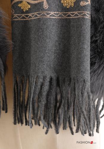 Foulard pelliccia sintetica Fantasia ricamata con frange - ph 3