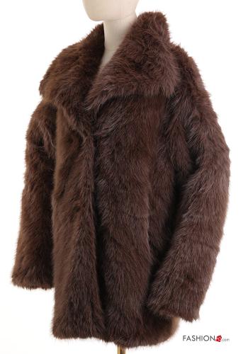 faux fur Ecological Fur Coat with buttons with lining
