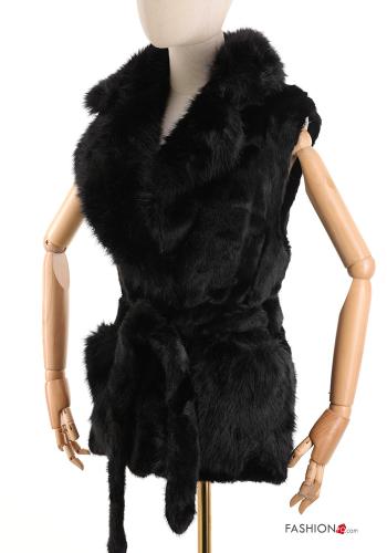 Cappotto in Pelliccia ecologica pelliccia sintetica senza maniche con cintura senza fodera
