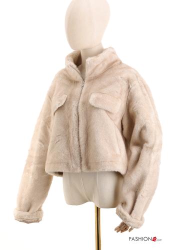 Cappotto in Pelliccia ecologica pelliccia sintetica maniche lunghe con zip con fodera