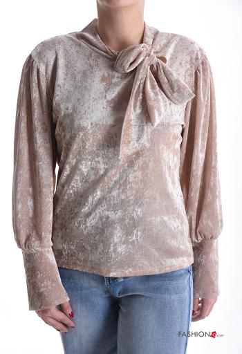 Velvet long sleeve Blouse with bow - ph 1