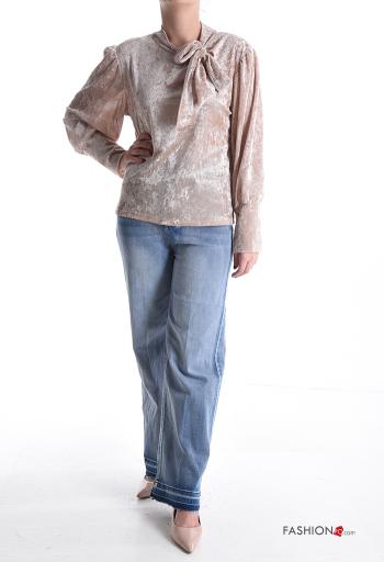 Velvet long sleeve Blouse with bow - ph 5