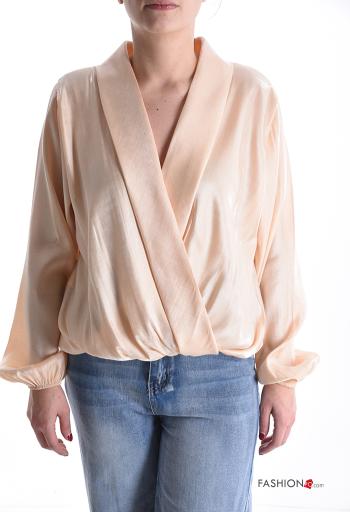 long sleeve Blouse with elastic plunging neckline with v-neck - ph 1