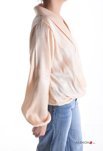 long sleeve Blouse with elastic plunging neckline with v-neck - ph 3