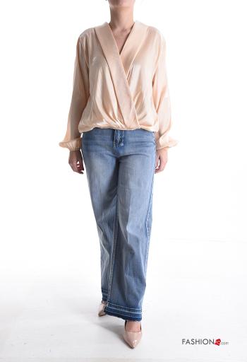 long sleeve Blouse with elastic plunging neckline with v-neck - ph 5