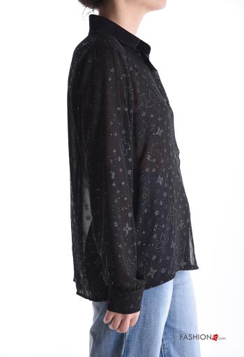 Patterned long sleeve with collar chiffon Shirt with buttons - ph 3