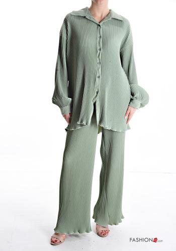 plissiert wide leg zweiteilige Set mit Knöpfen mit gummizug - ph 1