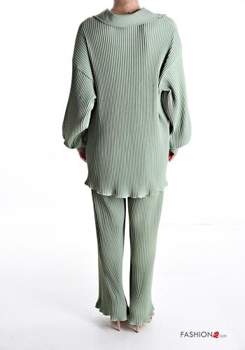plissiert wide leg zweiteilige Set mit Knöpfen mit gummizug - ph 2