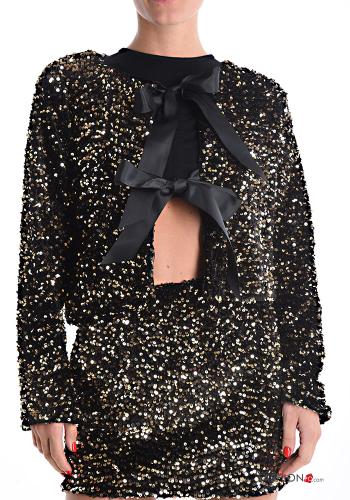 Giacca in velluto corto con paillettes con fiocco - ph 1