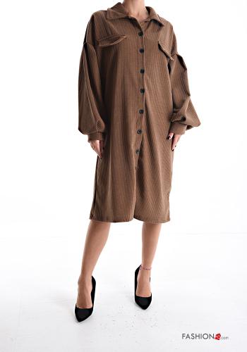 Gerippte mit kragen lange ärmel Blusenkleid mit Knöpfen - ph 1