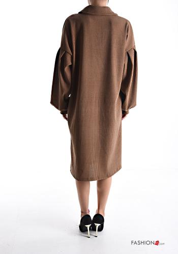 Gerippte mit kragen lange ärmel Blusenkleid mit Knöpfen - ph 2